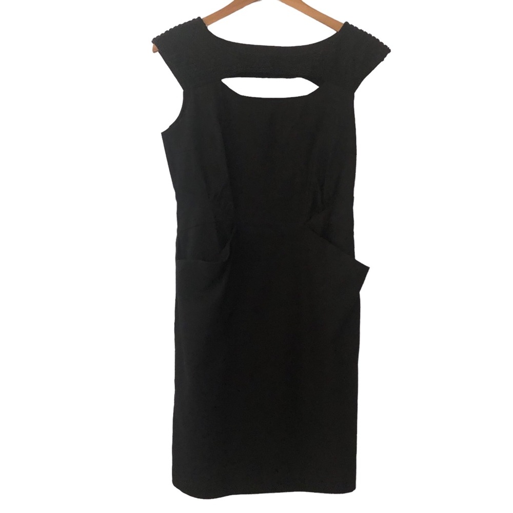 LUCA LUCA Made in Italy Black Cocktail Dress beaded collar pockets silk lining